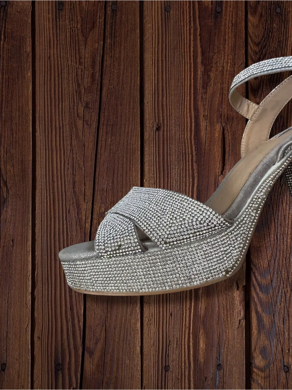 Steve Madden Crystal-Embellished Silver Platform Sandals, 11